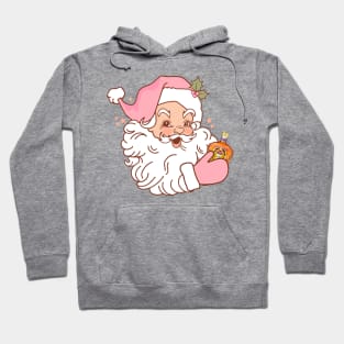 Pink retro Santa drinking crown Hoodie